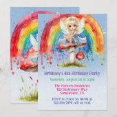 Invitation Fairy Mushroom Paint Rainbow Girl Anniversaire (Devant / Derrière)