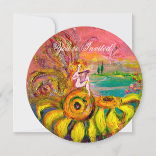 Invitation FAIRY OF THE SUNFLOWER jaune rose fuchsia étincell
