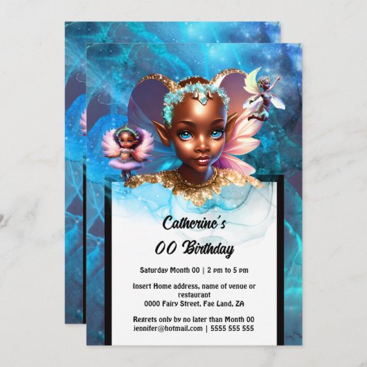 Invitation Fairy pixie melanin princesse enchantée filles gir (Devant / Derrière)
