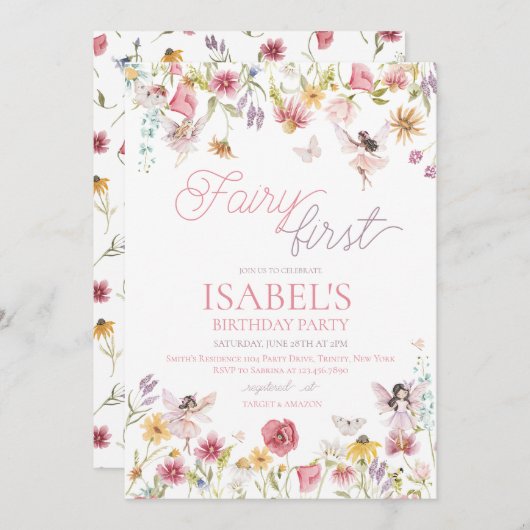 Invitation Fairy Premier anniversaire (Devant / Derrière)