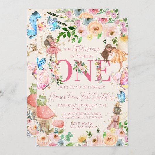 Invitation Fairy Premier anniversaire (Devant / Derrière)