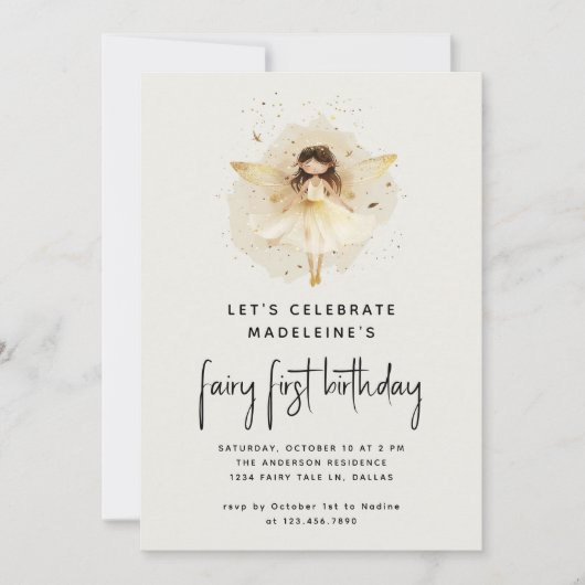 Invitation Fairy Premier anniversaire Pixie moderne Elf 1er a (Devant)