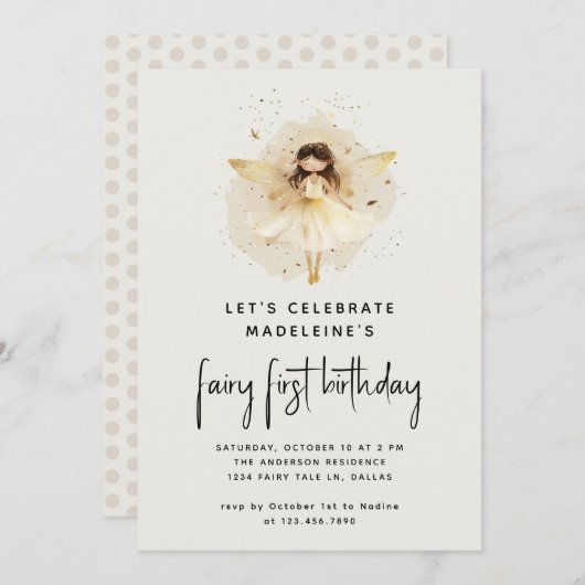 Invitation Fairy Premier anniversaire Pixie moderne Elf 1er a (Devant / Derrière)