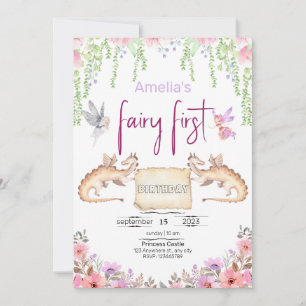 Invitation Fairy Premier anniversaire Princess Floral Aquarel