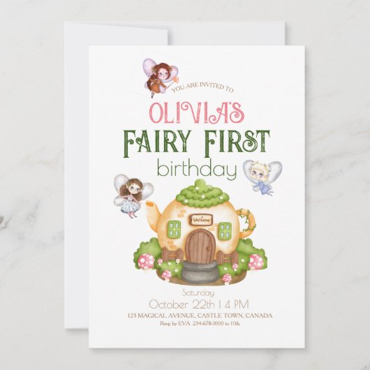Invitation Fairy Premier Thème 1ère fête d'anniversaire (Devant)