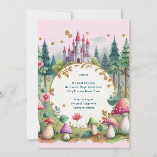 Invitation Fairy Princess 6e anniversaire Fairytale Fairycore (Dos)