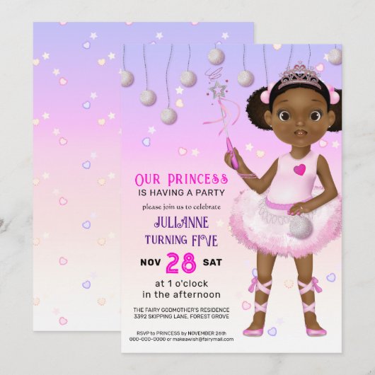 Invitation Fairy Princess d'Amérique africaine Anniversaire (Devant / Derrière)