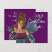 Invitation Fairy Princess Purple Turquoise Sweet 16 Party (Devant / Derrière)