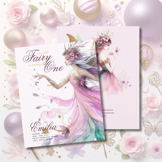 Invitation Fairy Princesse 1er anniversaire ou EDIT AGE Or Tu