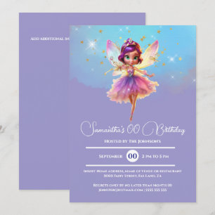 Invitation Fairy princesse filles violet rose fête d'annivers