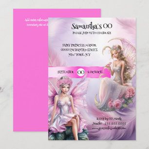 Invitation Fairy princesse mythique rose conte de fées thème 