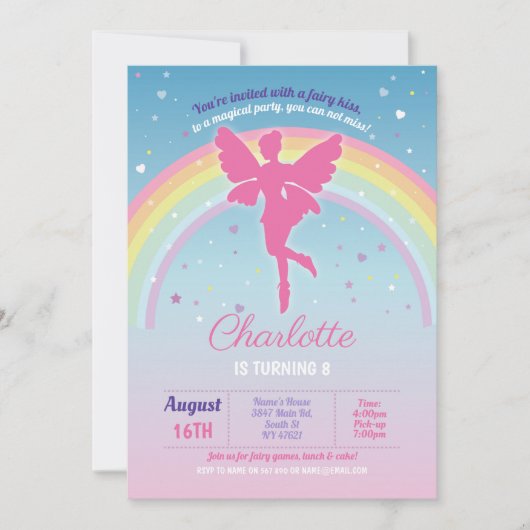 Invitation Fairy Rainbow Party Anniversaire des fées magiques (Devant)