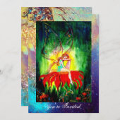 Invitation FAIRY RÊVER SUR UNE FLEURS ROUGE bleu jaune, vert (Devant / Derrière)