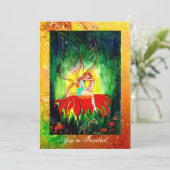 Invitation FAIRY RÊVER SUR UNE FLEURS ROUGE jaune vert (Debout devant)