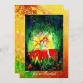 Invitation FAIRY RÊVER SUR UNE FLEURS ROUGE jaune vert (Devant / Derrière)