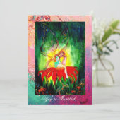 Invitation FAIRY RÊVER SUR UNE FLEURS ROUGE rose jaune vert (Debout devant)