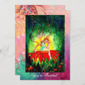 Invitation FAIRY RÊVER SUR UNE FLEURS ROUGE rose jaune vert (Devant / Derrière)