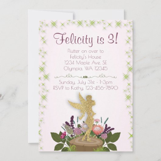 Invitation Fairy Sparkly Floral (Devant)