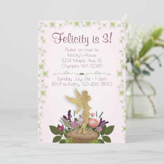 Invitation Fairy Sparkly Floral (Debout devant)