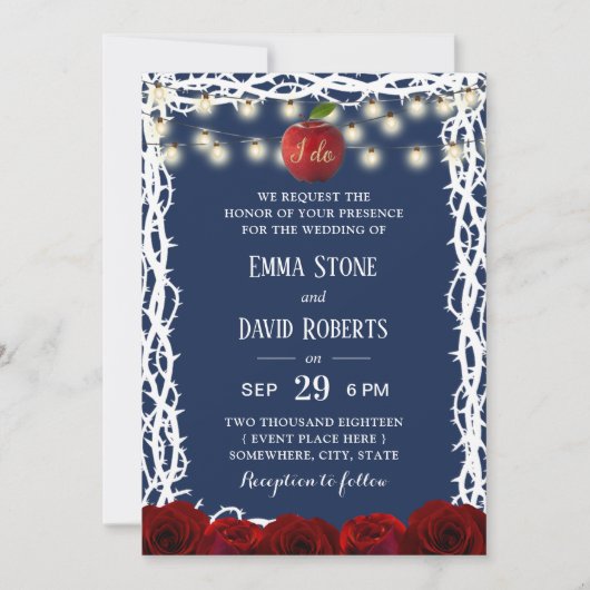 Invitation Fairy Tale Blanche neige Princesse Mariage bleu ma (Devant)