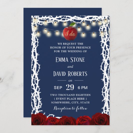 Invitation Fairy Tale Blanche neige Princesse Mariage bleu ma (Devant / Derrière)
