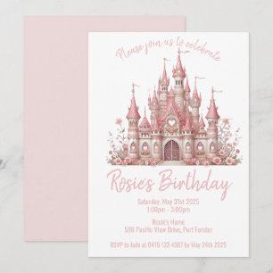 Invitation Fairy Tale Castle Girl Rose Anniversaire Fête