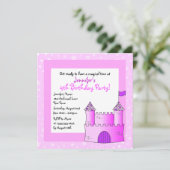Invitation Fairy Tale Castle Theme Child Birday - Pink (Debout devant)