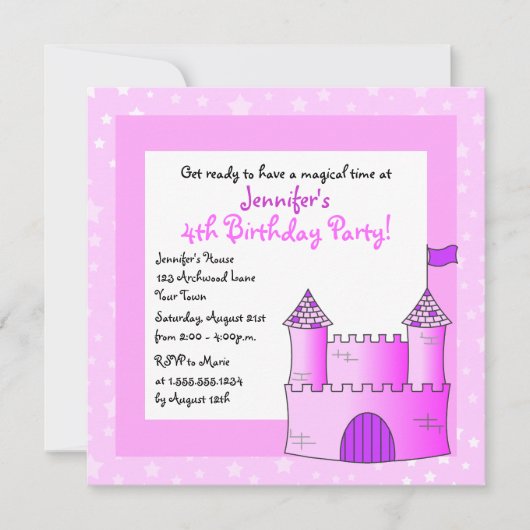 Invitation Fairy Tale Castle Theme Child Birday - Pink (Devant)