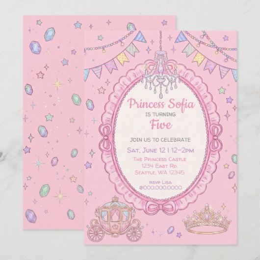 Invitation Fairy Tale Fancy Rose Princesse Anniversaire (Devant / Derrière)