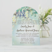 Invitation Fairy Tale Forest Blue Green Mason Jar Mariage (Debout devant)
