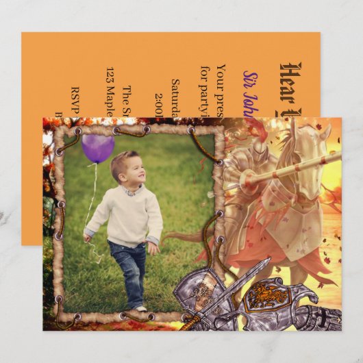 Invitation Fairy Tale Knight On Horse Photo Anniversaire (Devant / Derrière)