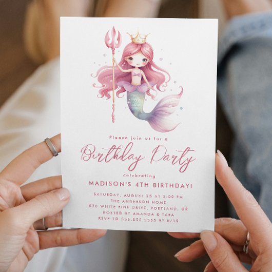 Invitation Fairy Tale Petite Sirène rose Anniversaire