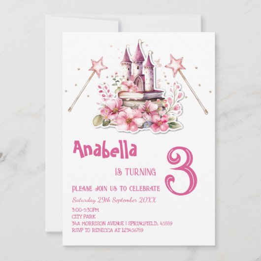 Invitation Fairy Tale Pink Anniversaire de enfant Party (Devant)