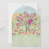 Invitation Fairy Tale Pink Green Floral Lovebird Tree Mariage (Dos)