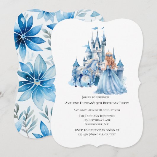 Invitation Fairy Tale Princess Castle Girl Birthday Party (Devant / Derrière)