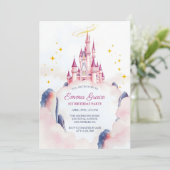 Invitation Fairy Tale Princess Castle Rose Girl'anniversaire (Debout devant)