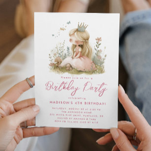 Invitation Fairy Tale Princesses Pink Anniversaire