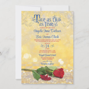 Invitation Fairy Tale Rouge Rose Blue Gold Mariage