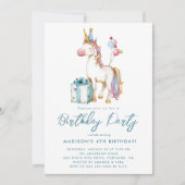 Invitation Fairy Tale Unicorn rose violet fête d'anniversaire (Devant)