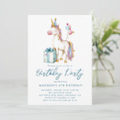 Invitation Fairy Tale Unicorn rose violet fête d'anniversaire (Debout devant)