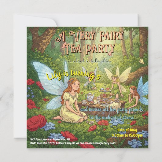 Invitation Fairy Tea Party (Devant)