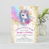 Invitation Fairy Unicorn 1er anniversaire | Arc-en-ciel Parti (Debout devant)