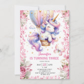 Invitation Fairy Unicorn 3e anniversaire fille rose Unicorn (Devant)