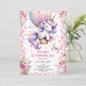 Invitation Fairy Unicorn 6e anniversaire fille rose licorne (Debout devant)
