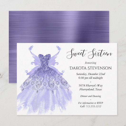 Invitation Fairy Wing Lavender Gown | Fleur d'iridescente vio (Devant / Derrière)