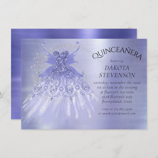 Invitation Fairy Wing Lavender Gown | Fleur d'iridescente vio (Devant / Derrière)