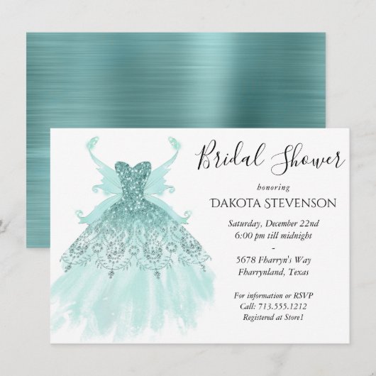 Invitation Fairy Wing Mint Gown | Luxe Pearl Green Aqua Sheen (Devant / Derrière)