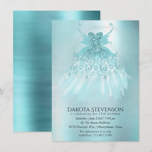Invitation Fairy Wing Mint Gown | Luxe Pearl Green Aqua Sheen (Devant / Derrière)