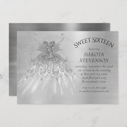 Invitation Fairy Wing Silver Gown | Platine Faux Sheen (Devant / Derrière)