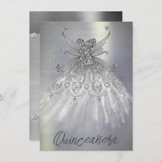 Invitation Fairy Wing Silver Gown | Platine Faux Sheen (Devant / Derrière)